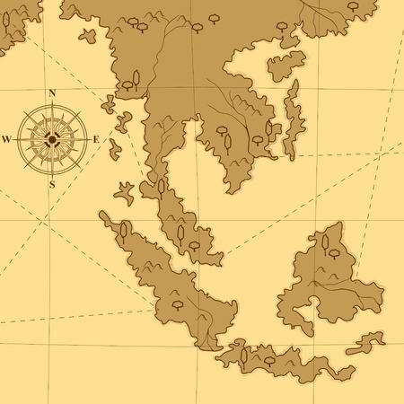 old map with a compass and trees in shades of yellowのイラスト素材