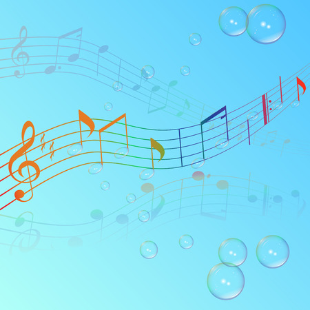 treble clef musical signs on a  blue background with reflectionのイラスト素材