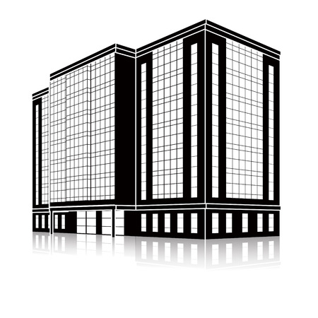 silhouette office building with an entrance and reflection on a white backgroundのイラスト素材