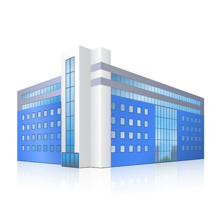 office building with entrance and reflection on white backgroundのイラスト素材