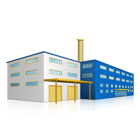 factory building with offices, production facilities and reflectionのイラスト素材