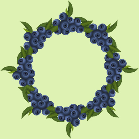 frame of blueberries with green leaves on a light backgroundのイラスト素材