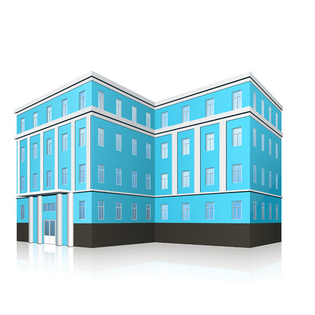 office building with entrance and reflection on white backgroundのイラスト素材