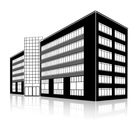 silhouette office building with an entrance and reflection on a white backgroundのイラスト素材