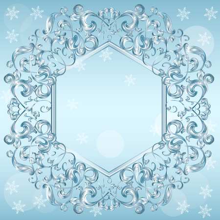 carved frame of ice for picture or photo on a blue backgroundのイラスト素材