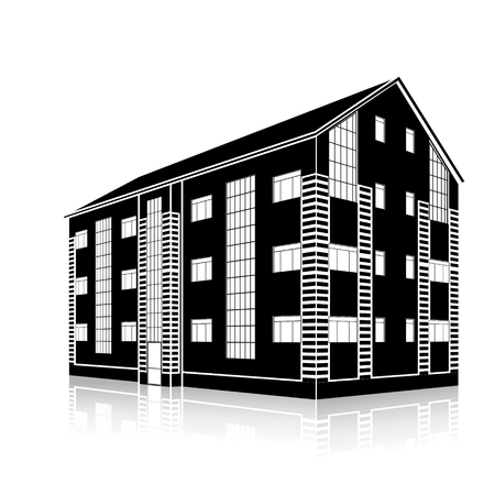 silhouette office building with an entrance and reflection on a white backgroundのイラスト素材