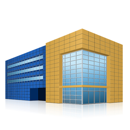 office building with entrance and reflection on white backgroundのイラスト素材