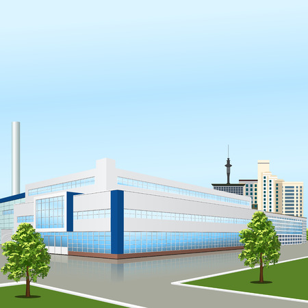 factory building with offices and production facilities in perspectiveのイラスト素材