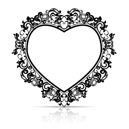 silhouette frame in the shape of heart for picture or photo with shadow on white backgroundのイラスト素材