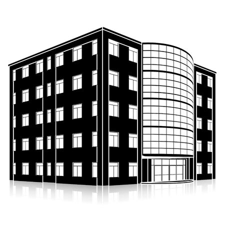 silhouette office building with an entrance and reflection on a white backgroundのイラスト素材