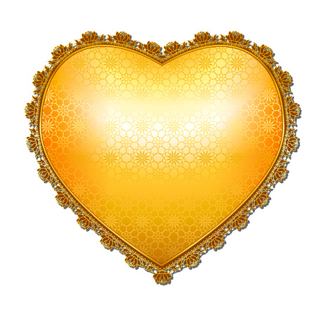 heart with gold lace and shadow on a white backgroundのイラスト素材