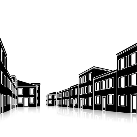 city street with houses on a white backgroundのイラスト素材