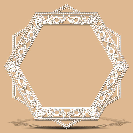 carved vintage frame made of paper for picture or photo with shadow on light backgroundのイラスト素材