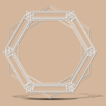 carved vintage frame made of paper for picture or photo with shadow on light backgroundのイラスト素材