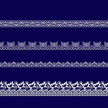 Set of white lace ribbons on a blue backgroundのイラスト素材