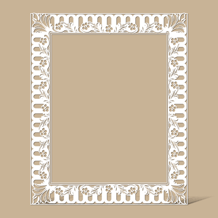 carved vintage frame made of paper for picture or photo with shadow on gray backgroundのイラスト素材