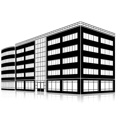 silhouette office building with an entrance and reflection on a white backgroundのイラスト素材