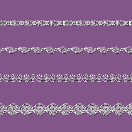 Set of white lace ribbons on a purple backgroundのイラスト素材