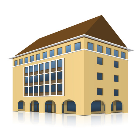 office building with entrance and reflection on white backgroundのイラスト素材