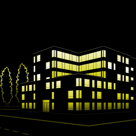 silhouette of buildings and streets at night on black backgroundのイラスト素材