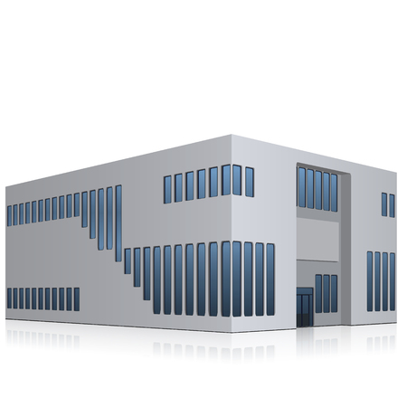 office building with entrance and reflection on white backgroundのイラスト素材