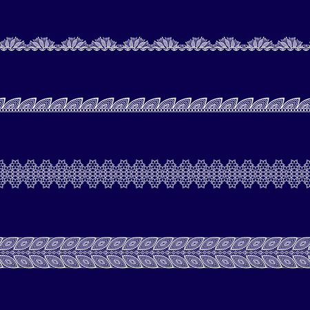 set of white lace ribbons on a blue backgroundのイラスト素材