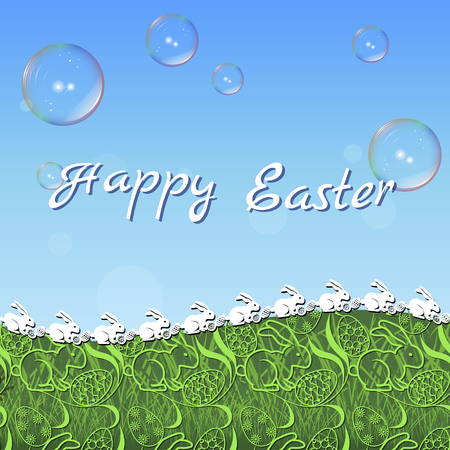 gift card easter bunny and eggs against the skyのイラスト素材