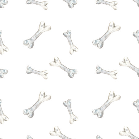 Watercolor seamless pattern with bones on white background.