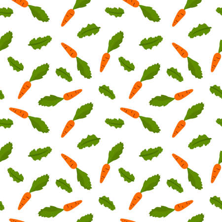Vector seamless pattern with hand drawn cartoon carrot and lettuce leafのイラスト素材