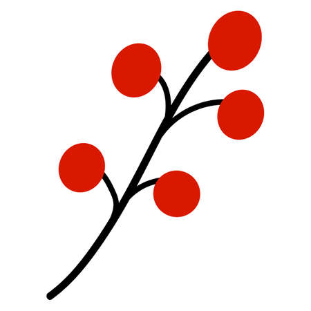 Vector illustration of branch with berries in flat cartoon childish style on white backgroundのイラスト素材