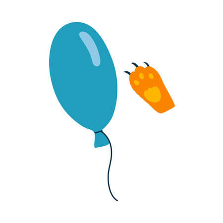 Funny vector illustration of cat paw with blue balloon in cartoon flat childish styleのイラスト素材