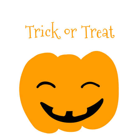 Vector illustration of Halloween pumpkin in hand drawn cartoon style on white background.のイラスト素材