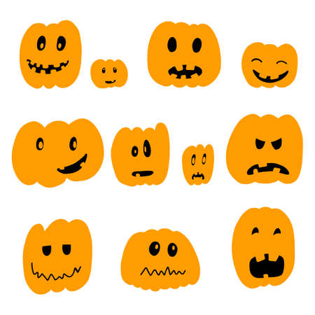 Set of vector illustration of Halloween pumpkin in hand drawn cartoon style on white backgroundのイラスト素材