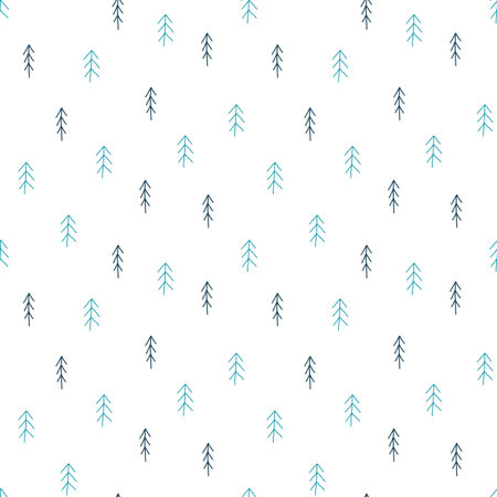 Simple seamless pattern with fir-tree in hand drawn naive Scandinavian style. Vector illustration of...