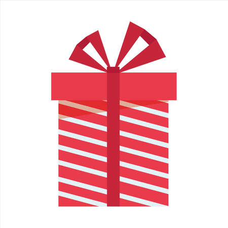 Vector illustration of gift box with ribbon in flat cartoon style. Colorful present box for celebration eventのイラスト素材