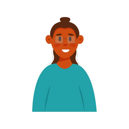 Smiling young man avatar in flat cartoon style. Vector cute male character. Boy portrait isolated on white background for social media, web, chatのイラスト素材