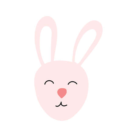 Cute bunny face in cartoon flat style isolated on white background. Easter rabbit character for print, kids design. Vector illustration of sweet animal snoutのイラスト素材