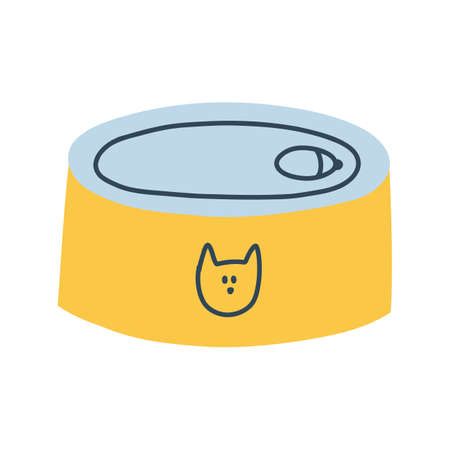 Cat canned food in cartoon flat style. Pet care. Vector illustration of animal feed isolated on white background.のイラスト素材