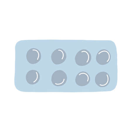 Blisters with pills in cartoon flat style isolated on white background. Vector illustrations of medicines for humans and animals, nutritional supplements, vitamins.のイラスト素材