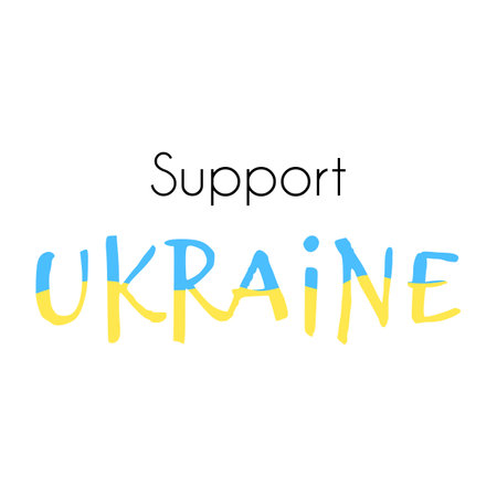 Vector illustration with phrase Support Ukraine in blue and yellow colors. Ukrainian flag with text. Independence Dayのイラスト素材