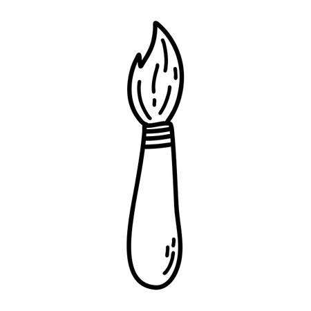 Hand drawn doodle paint brush. Vector sketch illustration of black outline art brush, linear icon, drawing tool for print, coloring page, kids design, logoのイラスト素材