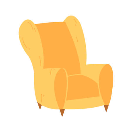 Armchair in hand drawn cartoon flat style. Vector illustration of furniture, apartment interior, cozy homeのイラスト素材