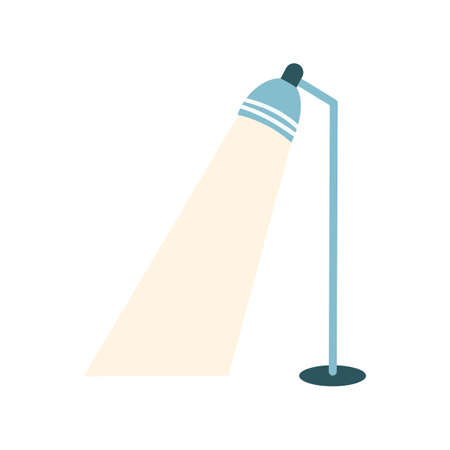 Floor lamp with light on in cartoon flat style. Vector illustration of interior furniture, torchere, cozy homeのイラスト素材