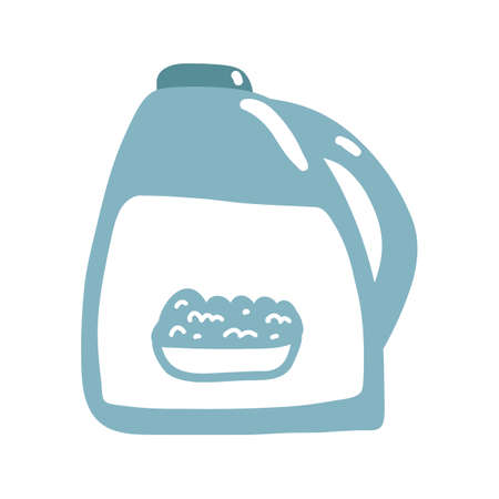 Detergent bottle, washing powder in cartoon hand drawn style. Vector illustration of laundry gel for clothes, cleaner, home cleaning products.のイラスト素材
