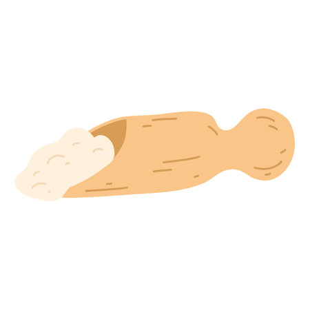 Wooden scoop with flour in hand drawn flat style. Vector illustration of cereals, sugar, powder, coconut flakesのイラスト素材