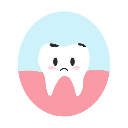 Sick tooth with caries in cartoon flat style. Vector illustration of disgruntled unhealthy teeth character, dental care concept, oral hygieneのイラスト素材