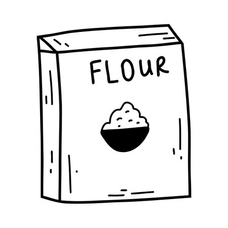 Doodle flour bag in hand drawn style. Sketch vector illustration of sack, baking ingredient icon.のイラスト素材
