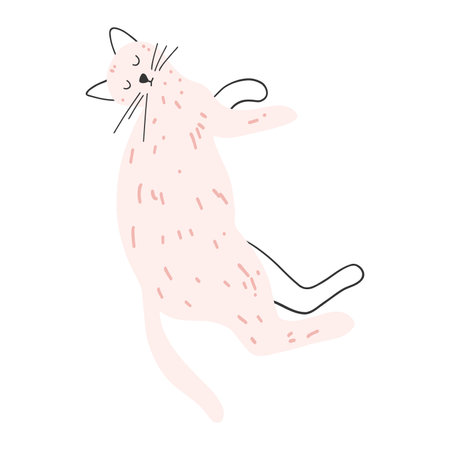 Hand drawn cute cat. Vector illustration of kitten, funny animal for poster, fabric print, kids textile, card designのイラスト素材