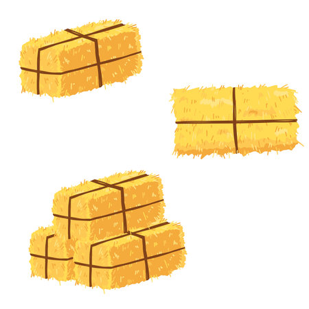 Agricultural haycock in cartoon flat style, rural hay rolled stack, dried farm haystack. Vector illustration of fodder strawのイラスト素材