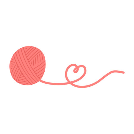 Colorful yarn ball making heart shape. Hand drawn vector illustration of knitting supplies, hobby items, needlework, leisure time conceptのイラスト素材
